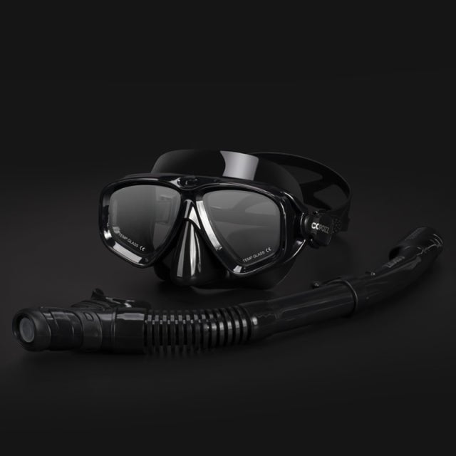 COPOZZ Scuba Diving Mask Set Anti Fog Goggles with Snorkel Glasses Tube Adjustable Strap for Women Men Adult Swimming Mask - Black image