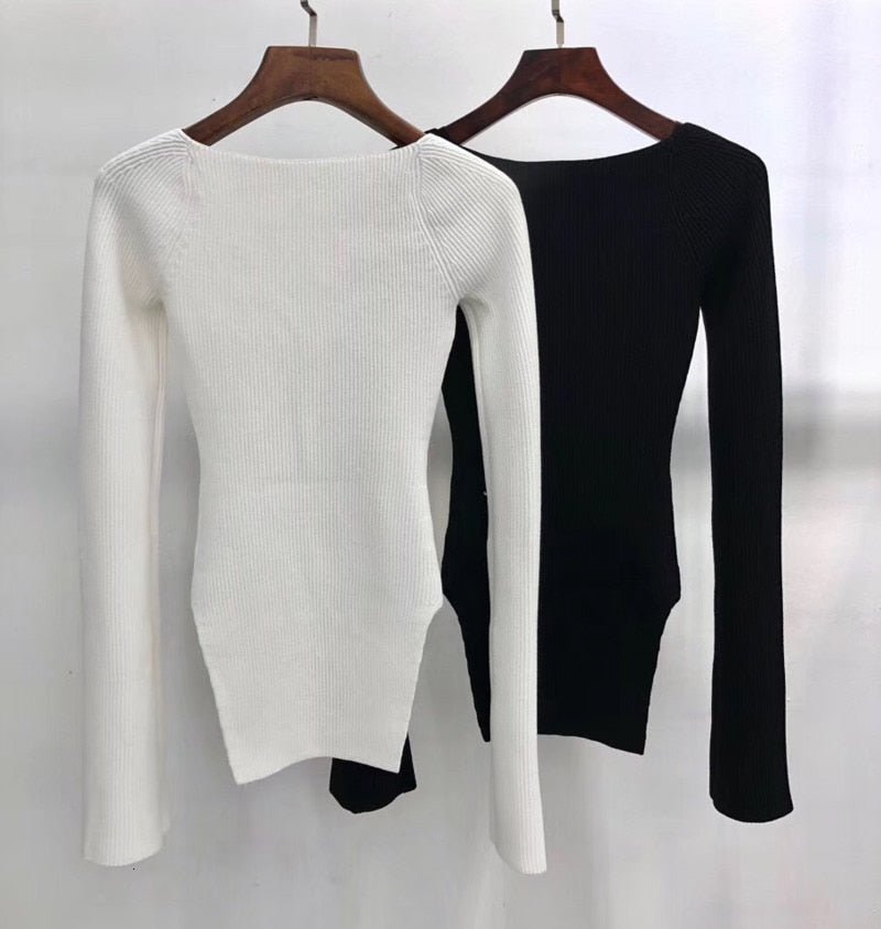 DEAT Cashmere Square Full Sleeves Elastic High Waist Sexy Pullover image 0