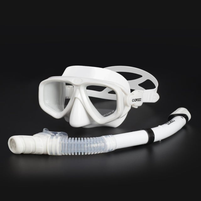 COPOZZ Scuba Diving Mask Set Anti Fog Goggles with Snorkel Glasses Tube Adjustable Strap for Women Men Adult Swimming Mask - White image