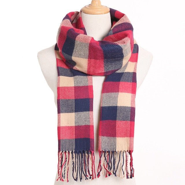 VIANOSI Plaid Winter Scarf for Women | Warm Foulard Solid Scarves | Casual Cashmere Scarfs - 14, 190CM X 35CM image