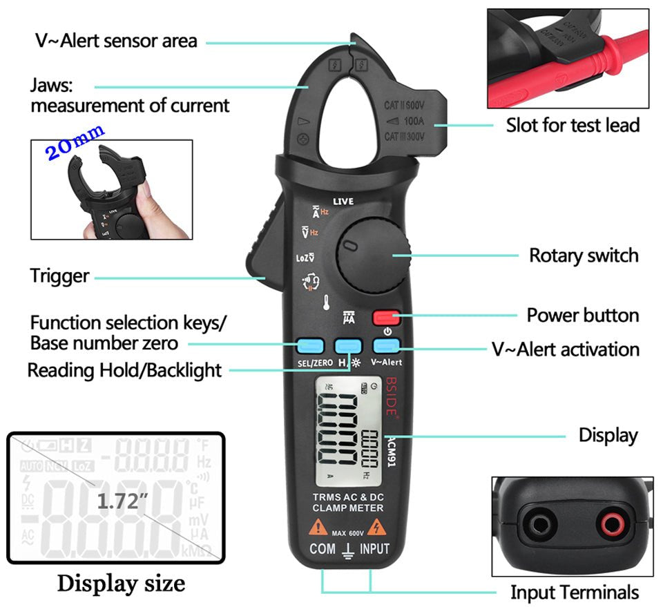 High-Precision Digital Clamp Meter – T-RMS Multimeter for DC/AC, Voltage, Temp, and More image 20