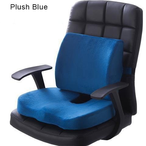 Orthopedic Hemorrhoid Seat Cushion Memory Foam Car Seat Cushion Set Slow Rebound Office Chair Waist Support Coccyx Pain Relief - Plush Blue Set image
