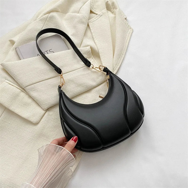 Retro Solid Color Shoulder Bag PU Leather Handbags for Women Simple Ladies Underarm Bag Designer Hobos Saddle Crescent Chic Bag image 10
