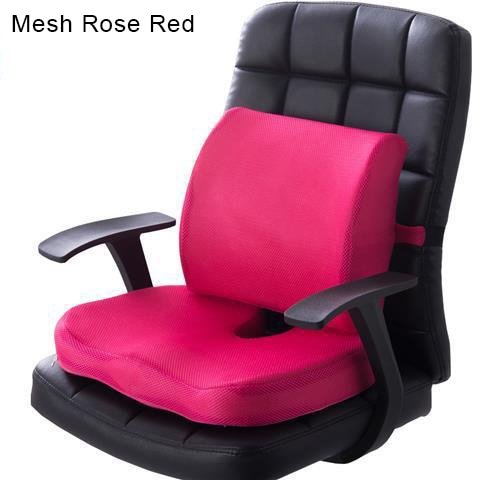 Orthopedic Hemorrhoid Seat Cushion Memory Foam Car Seat Cushion Set Slow Rebound Office Chair Waist Support Coccyx Pain Relief - Mesh Rose Red Set image