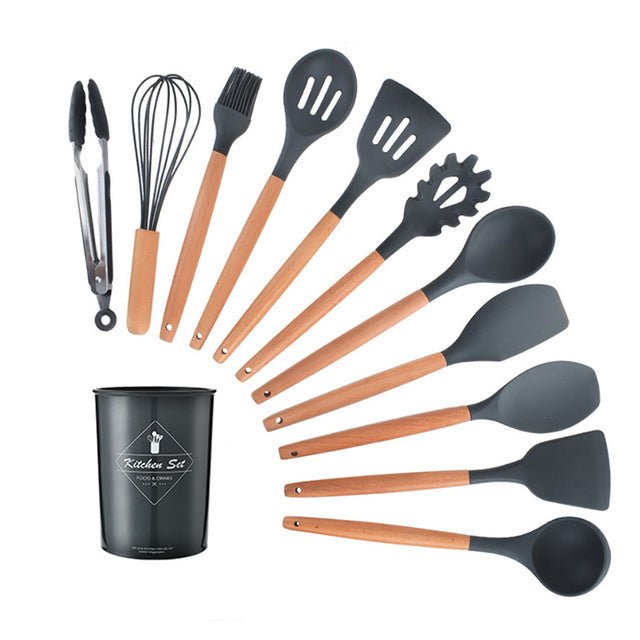 Heat Resistant Non-Stick Silicone Kitchenware Cooking Utensils Set With Storage Box Tools image 43