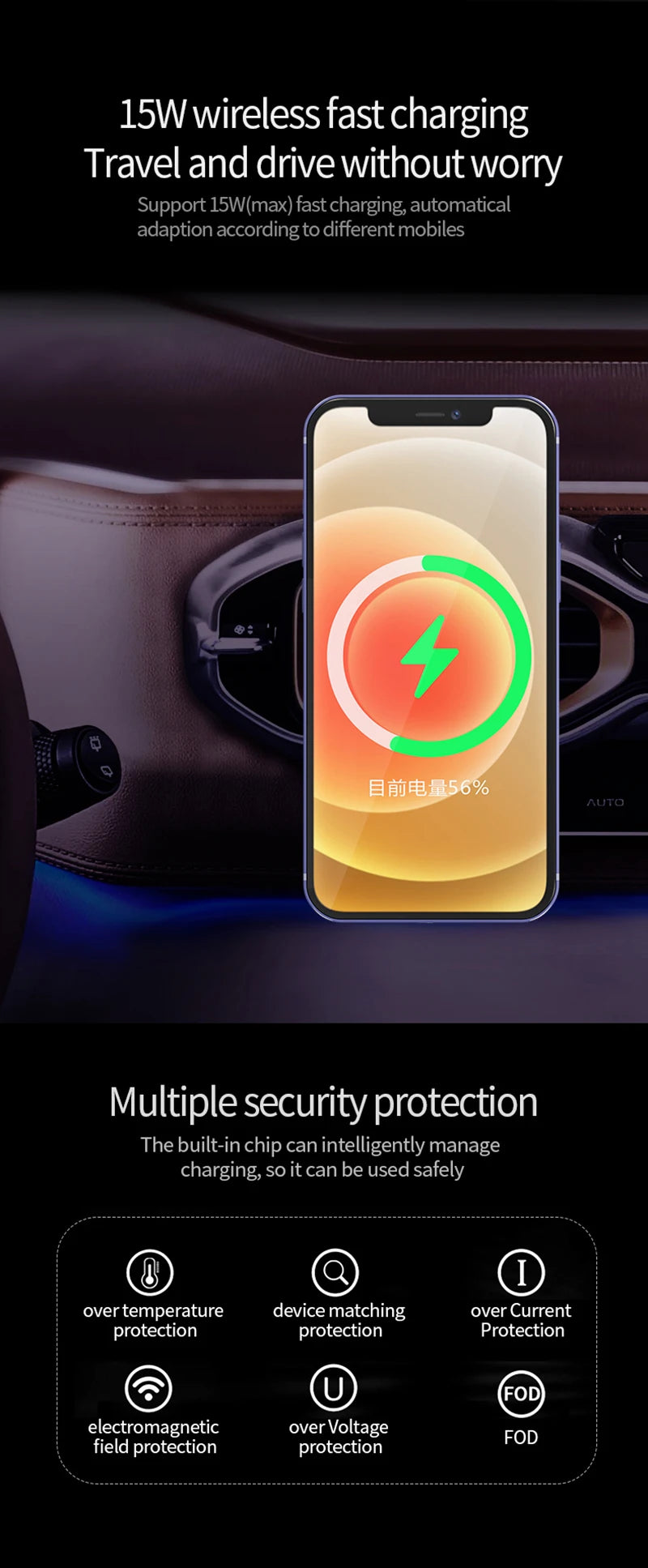 Magnetic Car Phone Holder with 15W Qi Wireless Charging for MagSafe iPhone 12-15 Pro Max image 10