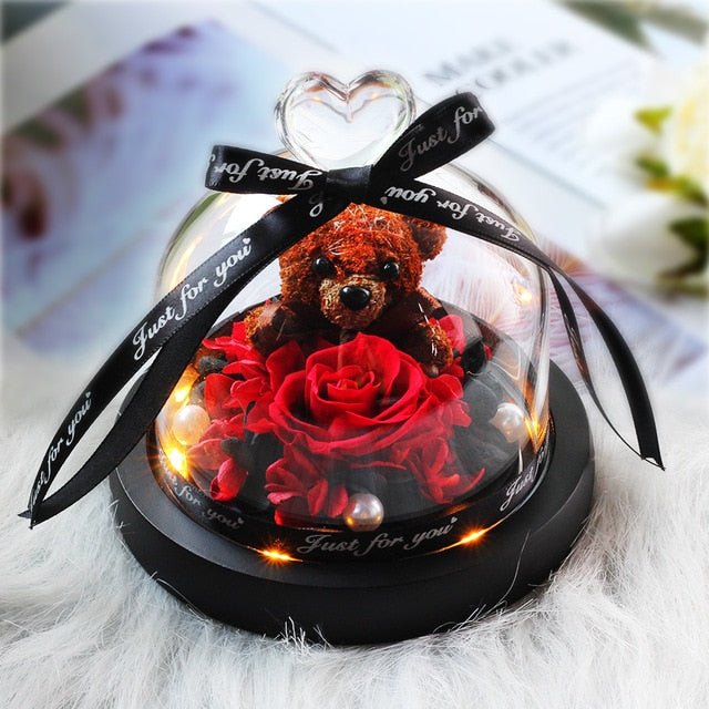 The Beauty and Beast Forever Rose Flower With Night Light in Glass Dome - B26 image