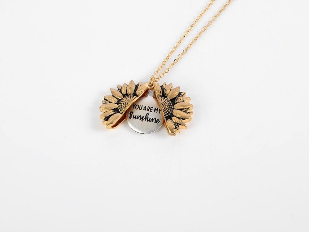 Bohemia Sunflower Double-layer Metal Pendant Necklace For Women With Letterings like "You are my Sunshine" image 1