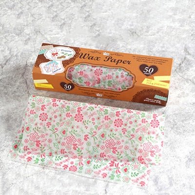 50Pcs/Lot Wax Paper Food Grade Grease Paper Food Wrappers |Wrapping Paper For Bread Sandwich Burger Fries | Oilpaper Baking Tools - Flowers with Box image