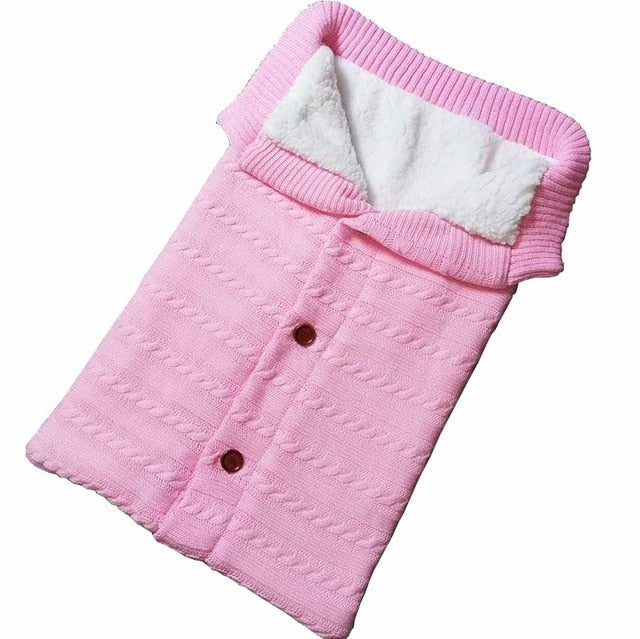 Newborn Baby Winter Warm Sleeping Bag ‚Äì Infant Button Knit Swaddle Wrap & Toddler Blanket Stroller Wrap - Light Pink image