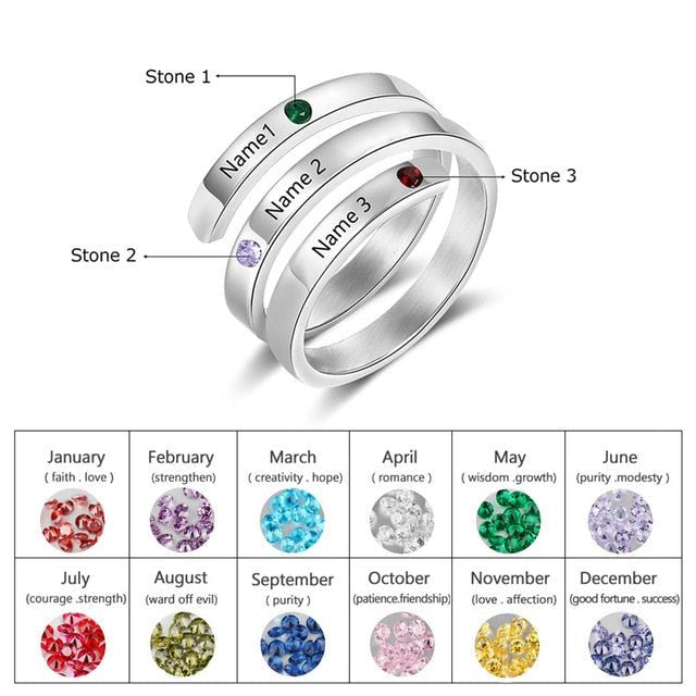 Personalized Custom Engraved Birthstone Rings for Women image 4