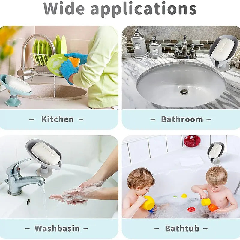 2pcs Leaf Shape Drain Soap Holder | Suction Cup Tray for Shower, Kitchen & Bathroom image 4