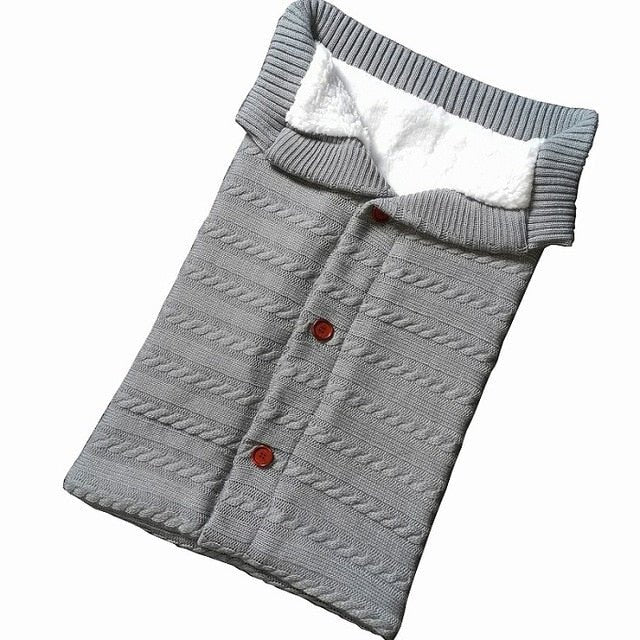 Newborn Baby Winter Warm Sleeping Bag ‚Äì Infant Button Knit Swaddle Wrap & Toddler Blanket Stroller Wrap - Light Grey image