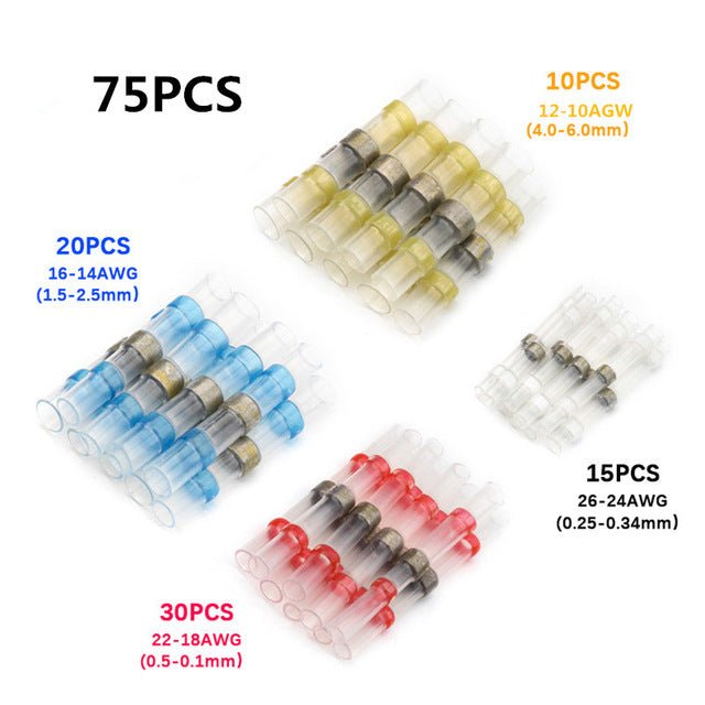 250/100Pcs Solder Seal Wire Connectors - Heat Shrink Solder Butt Connectors - Solder Connector Kit - 75Pcs image