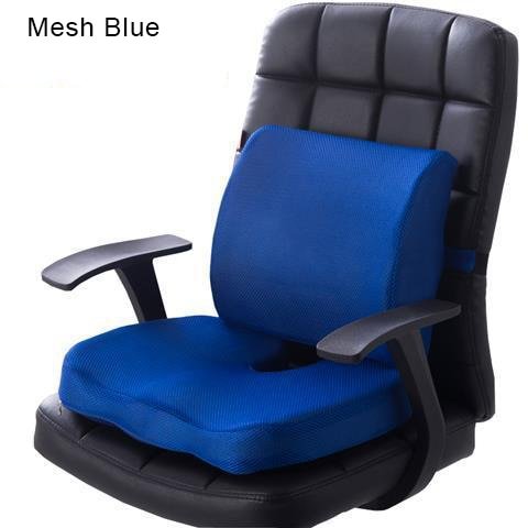 Orthopedic Hemorrhoid Seat Cushion Memory Foam Car Seat Cushion Set Slow Rebound Office Chair Waist Support Coccyx Pain Relief - Mesh Blue Set image