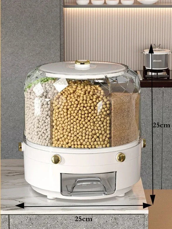 360 Degree Rotating Rice Dispenser Food Container Storage Box - white-Gold-plated image