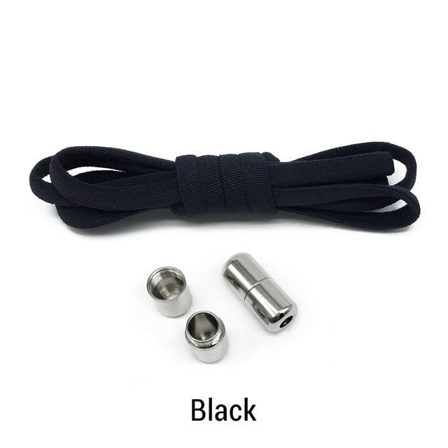 Elastic No Tie Semicircle Metal Lock Shoe Laces For Kids and Adult Sneakers and All Shoes - black image