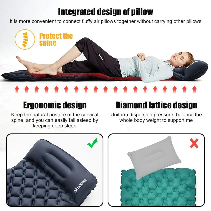 Ultralight Camping Inflatable Mattress with Pillow – Built-In Pump for Hiking & Outdoor Sleeping image 3