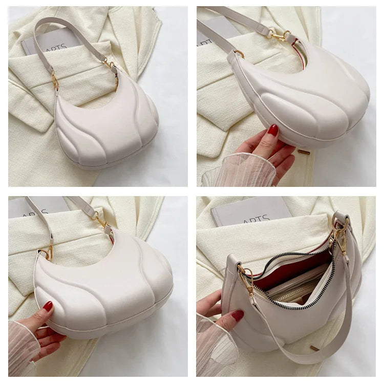 Retro Solid Color Shoulder Bag PU Leather Handbags for Women Simple Ladies Underarm Bag Designer Hobos Saddle Crescent Chic Bag image 14