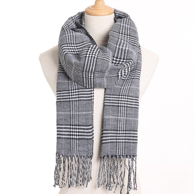 VIANOSI Plaid Winter Scarf for Women | Warm Foulard Solid Scarves | Casual Cashmere Scarfs - 33, 190CM X 35CM image