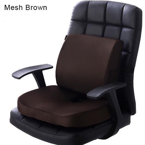 Orthopedic Hemorrhoid Seat Cushion Memory Foam Car Seat Cushion Set Slow Rebound Office Chair Waist Support Coccyx Pain Relief - Mesh Brown Set image