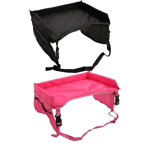 2PCS Waterproof Baby Car Seat Tray Stroller for Kid Toys, Games and Food - black pink image