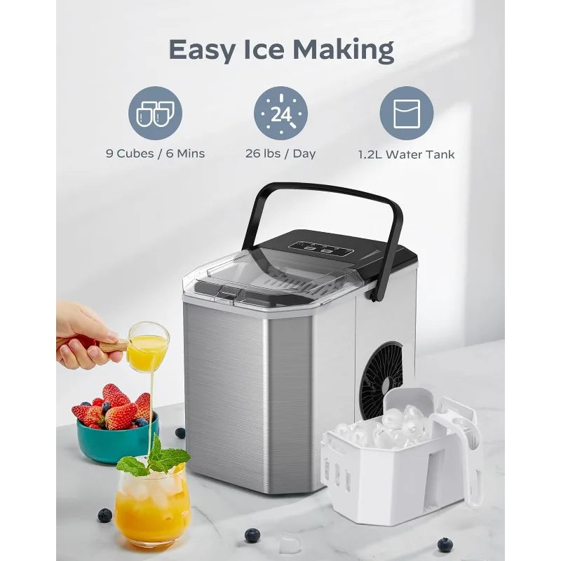 Silonn Ice Maker Countertop, Stainless Steel Portable Ice Machine with Carry Handle, Self-Cleaning Ice Makers image 1