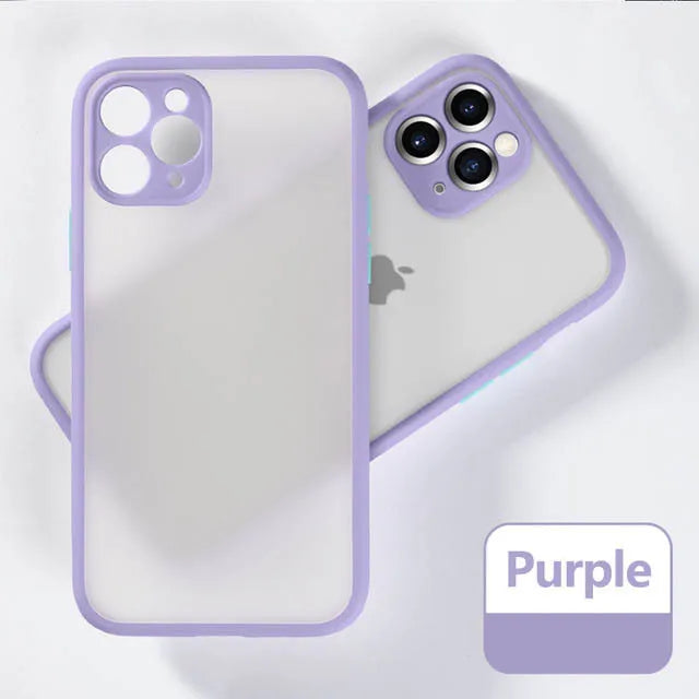Luxury Shockproof Armor Matte Case for iPhone 14/13/12/11 Pro Max/Mini | Silicone Bumper & PC Cover - Purple, For iPhone 11 image