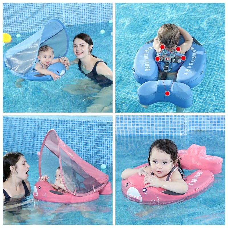 Non-Inflatable Baby Smart Swimming Float Ring Trainer with Sunshade image 0