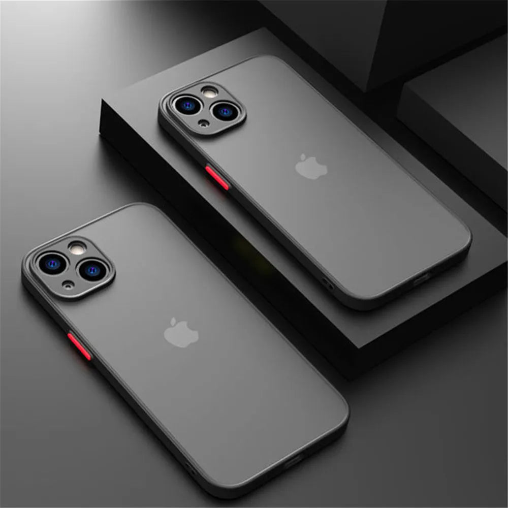 Luxury Shockproof Armor Matte Case for iPhone 14/13/12/11 Pro Max/Mini | Silicone Bumper & PC Cover - Black, For iPhone 13 image