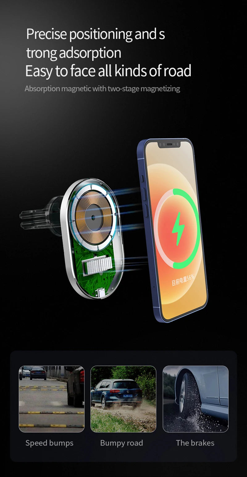 Magnetic Car Phone Holder with 15W Qi Wireless Charging for MagSafe iPhone 12-15 Pro Max image 11