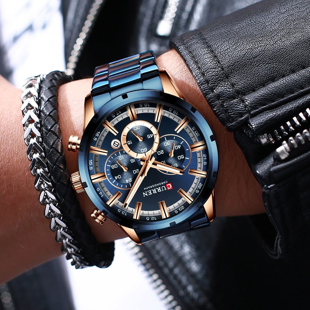 Mens Classy Watch Blue Dial Stainless Steel Band Date Mens Business Male Watches Waterproof Luxuries Men Wrist Watches for Men image 3
