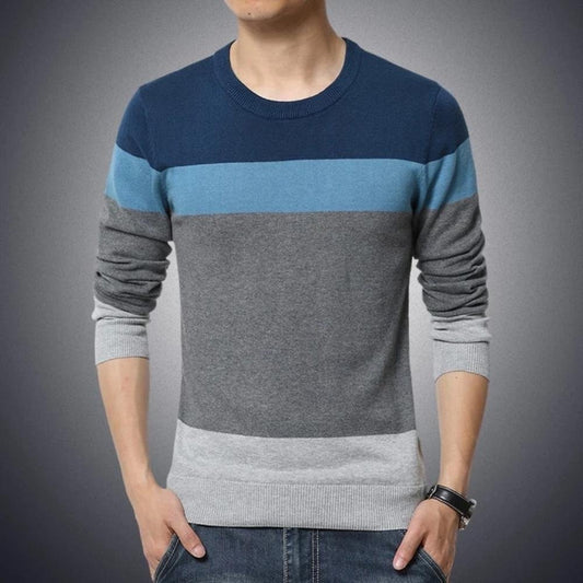 Autumn Casual Men's Sweater | O-Neck Striped Slim Fit Knittwear | Mens Sweaters Pullovers image 0