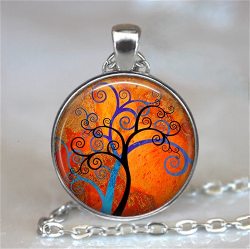 Tree Of Life Glass Cabochon Statement Necklace & Pendant Jewelry image 4