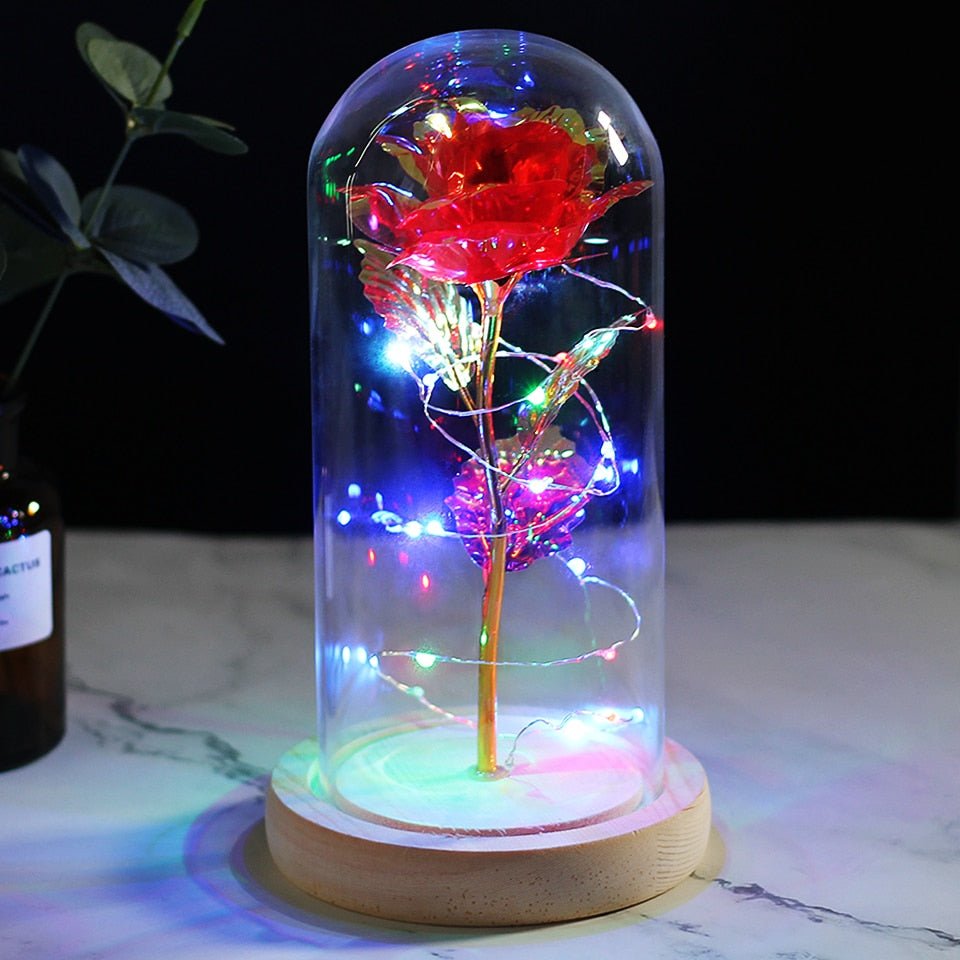 6-Colour "Beauty And The Beast" Red Rose In A Glass Dome On A Wooden Base For Valentine's Gifts image 4
