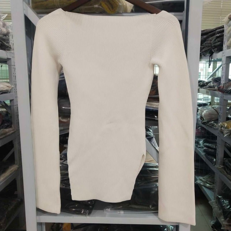 DEAT Cashmere Square Full Sleeves Elastic High Waist Sexy Pullover image 7