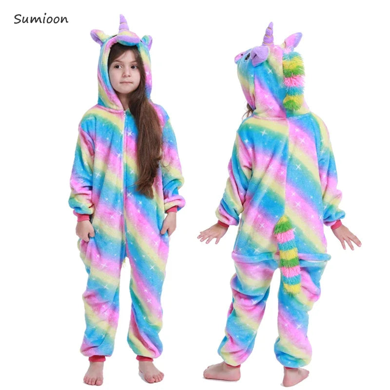 Kigurumi Children‚Äôs Animal Pajamas | Unicorn, Panda, Cat Winter Flannel Pajamas image