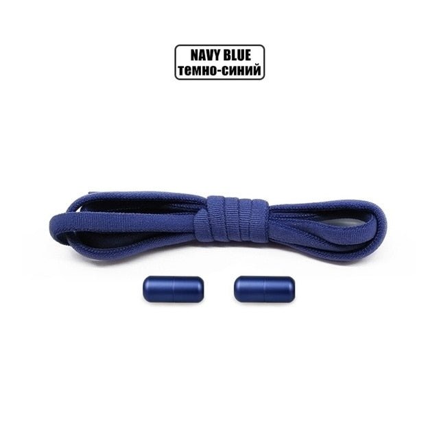 Elastic No Tie Semicircle Metal Lock Shoe Laces For Kids and Adult Sneakers and All Shoes - all navy blue image