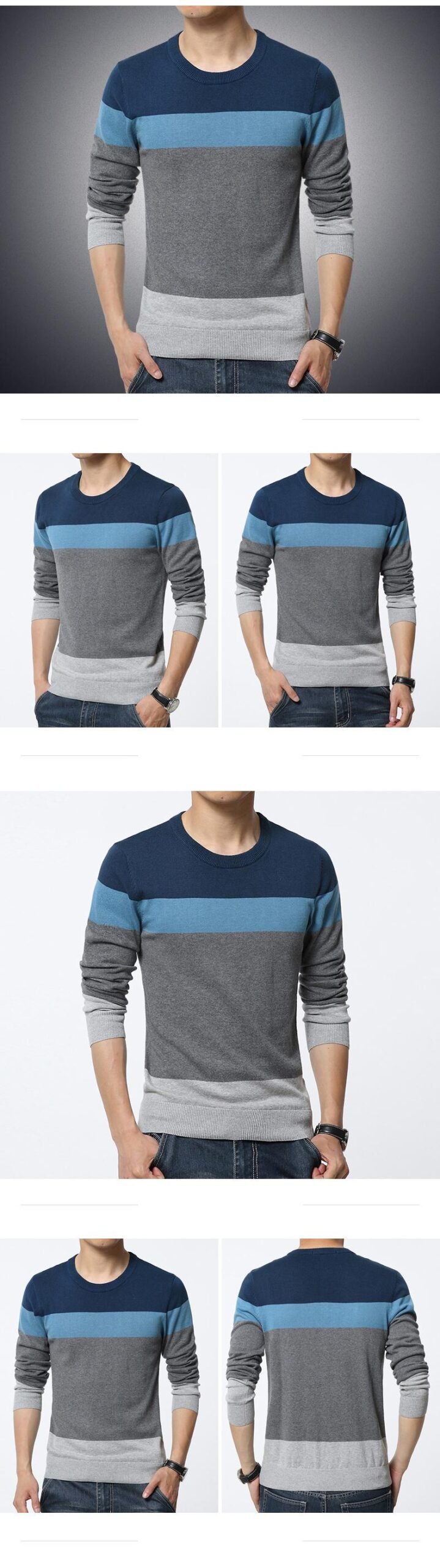 Autumn Casual Men's Sweater | O-Neck Striped Slim Fit Knittwear | Mens Sweaters Pullovers image 8