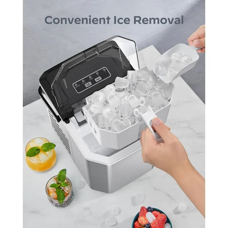 Silonn Ice Maker Countertop, Stainless Steel Portable Ice Machine with Carry Handle, Self-Cleaning Ice Makers image 2