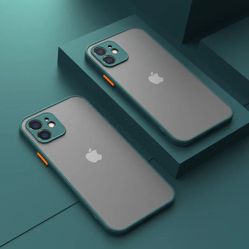 Luxury Shockproof Armor Matte Case for iPhone 14/13/12/11 Pro Max/Mini | Silicone Bumper & PC Cover - dark night green, For iPhone 11Pro image