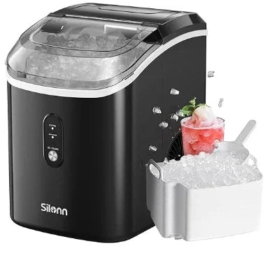 Nugget Countertop Ice Maker | Silonn Chewable Pellet Ice Machine with Self-Cleaning Function - 33lbs/24H image