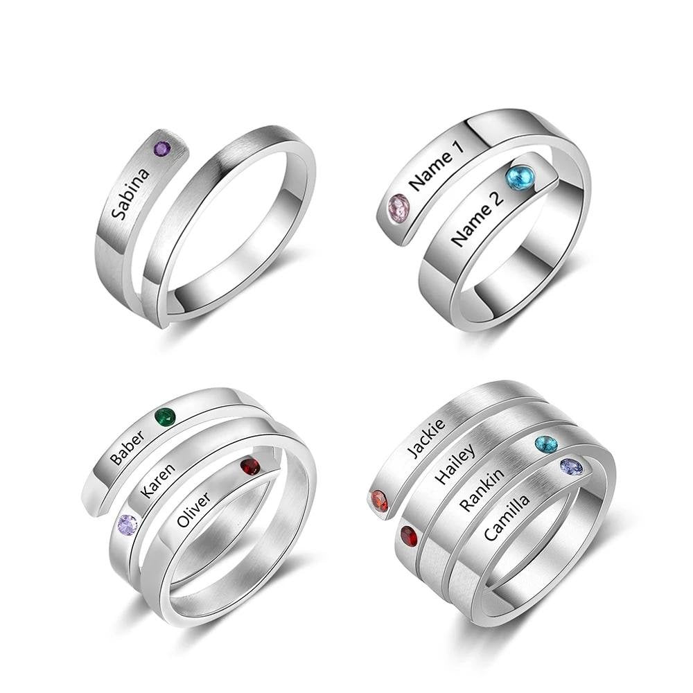 Personalized Custom Engraved Birthstone Rings for Women image 0