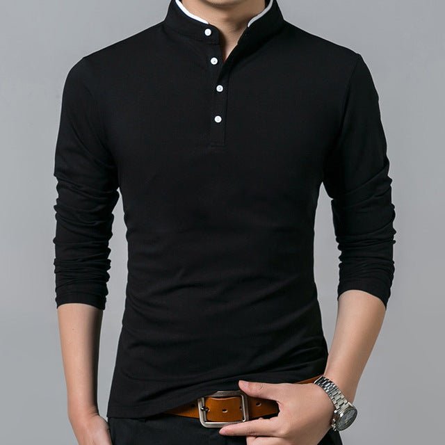 Liseaven Men Full Sleeve Cotton Mandarin Collar T Shirt - Black, M image