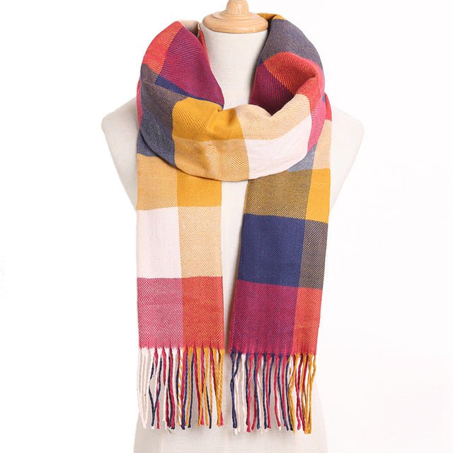 VIANOSI Plaid Winter Scarf for Women | Warm Foulard Solid Scarves | Casual Cashmere Scarfs - 03, 190CM X 35CM image