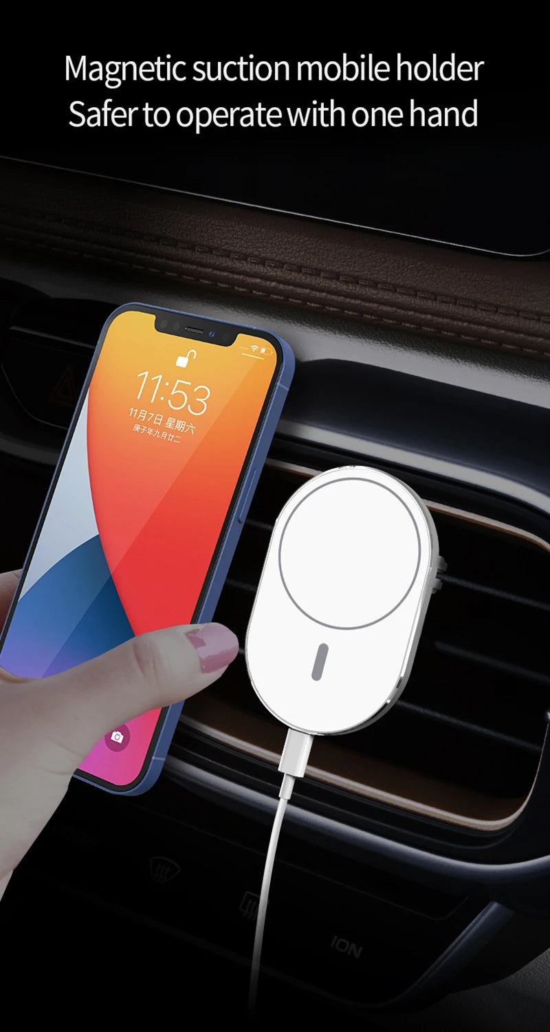 Magnetic Car Phone Holder with 15W Qi Wireless Charging for MagSafe iPhone 12-15 Pro Max image 0