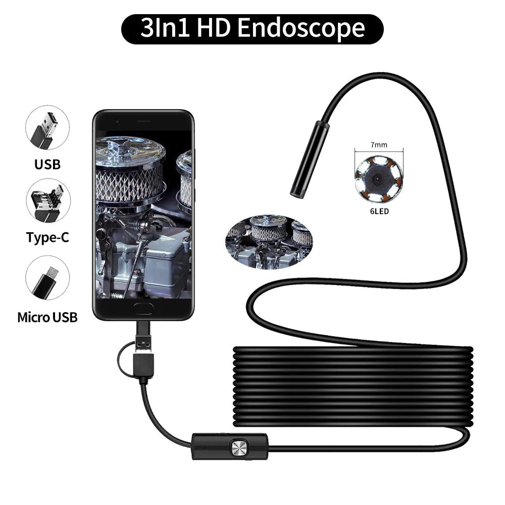 5.5mm Sewer Industrial Endoscope Piping Endoscopy Type C Flexible Snake Mini Camera 3 in 1 Automotive Borescope for Android image 0