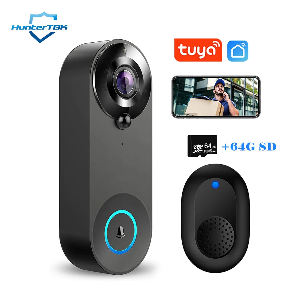 1080P Wireless Video Doorbell Camera ‚Äì WiFi Smart Doorbell with Motion Detection, Night Vision & Tuya Smart Home Integration - with 64G SD image