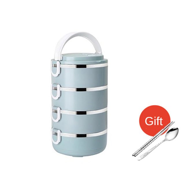 Stainless Steel Thermal Food Storage Lunch Box - Blue 4 Layer image