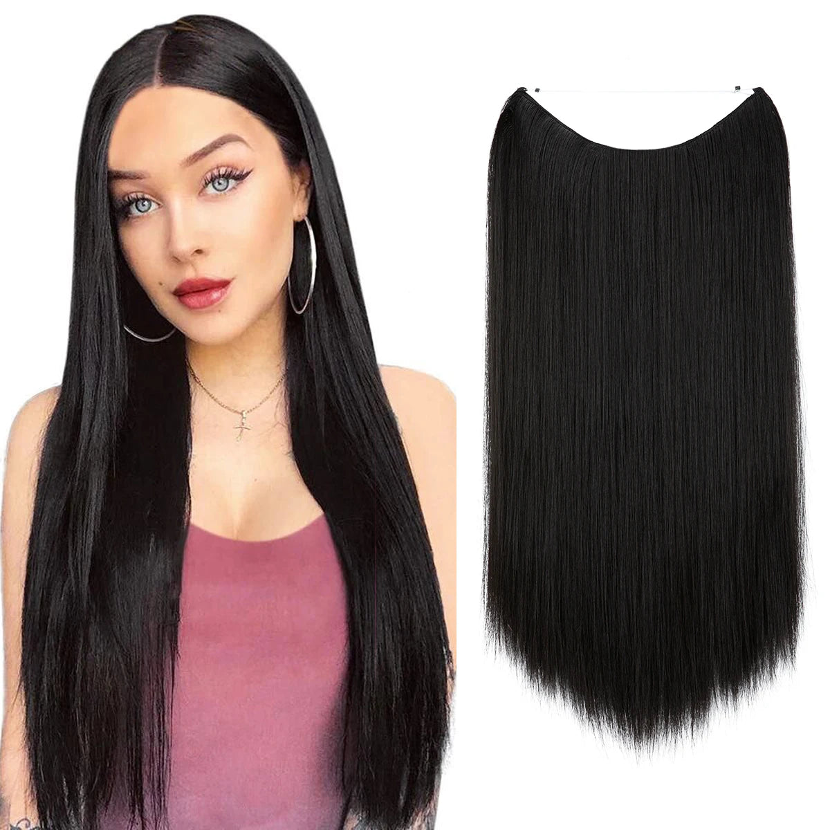 SARLA Halo Invisible Wire Synthetic Hair Extension-No Clip image 43